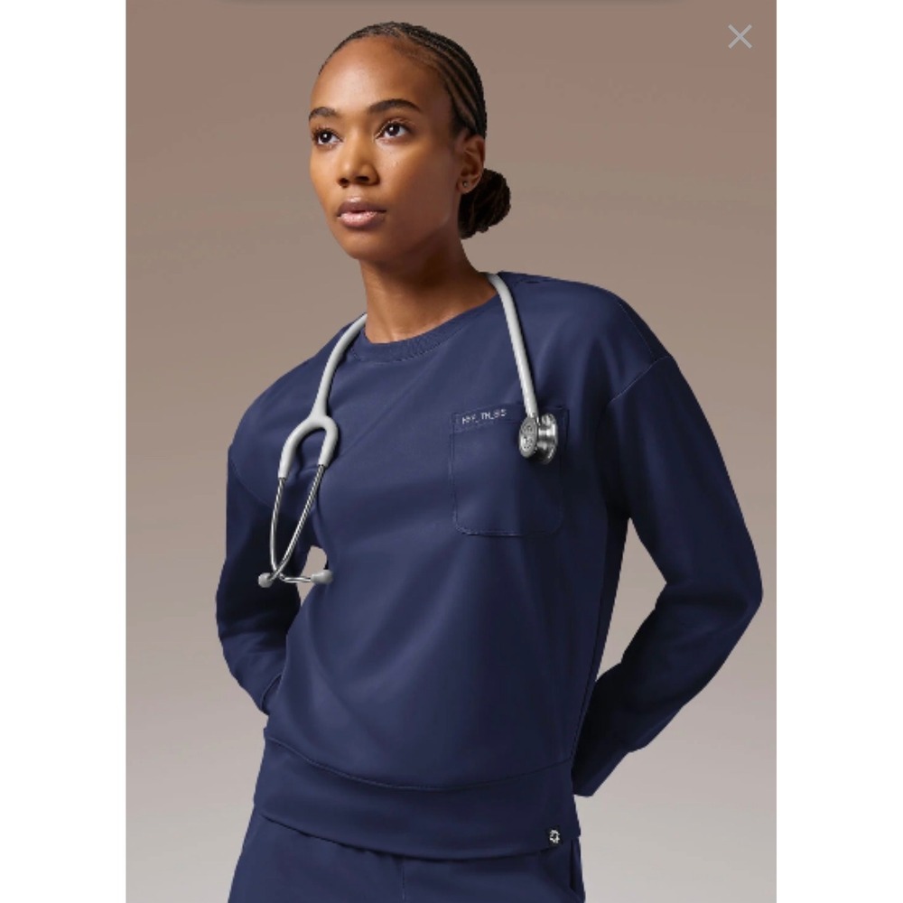 Hypothesis Performance Women's L Omni Base Pullover Navy Long Sleeve Scrub Top